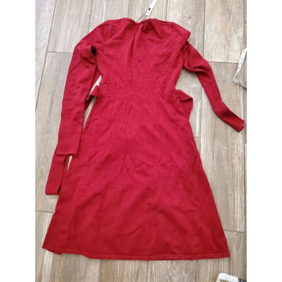 Patty Boutik Tie Around Knit Dress Deep Red Womens Long Sleeve V neck NWT Sz S - Picture 2 of 5